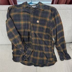 Carhartt Men's green and Orange Plaid flannel Shirt